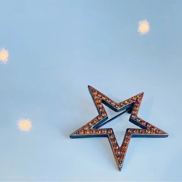 Vintage Signed Don-Lin Large Sparkling Amber Crystal Star Brooch Pin - Picture 5 of 5